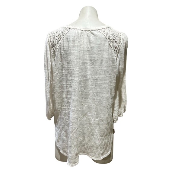 Max Studio Blouse Womens Size L Ivory Peasant V-Neck Tassel Tie Boho - Picture 6 of 7